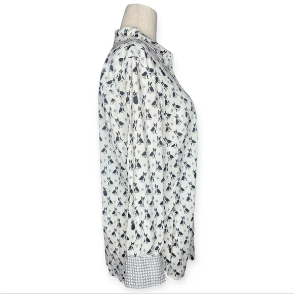 Talbots XL Dog Print Button Front Cotton Blouse Preppy Casual Shirt - Picture 3 of 10